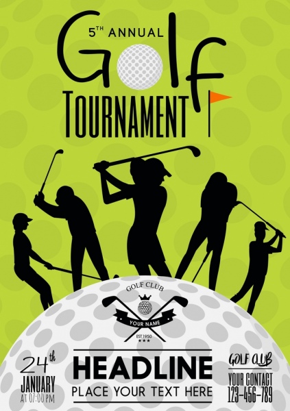 golft турнир плакат зеленый дизайн игроков силуэт