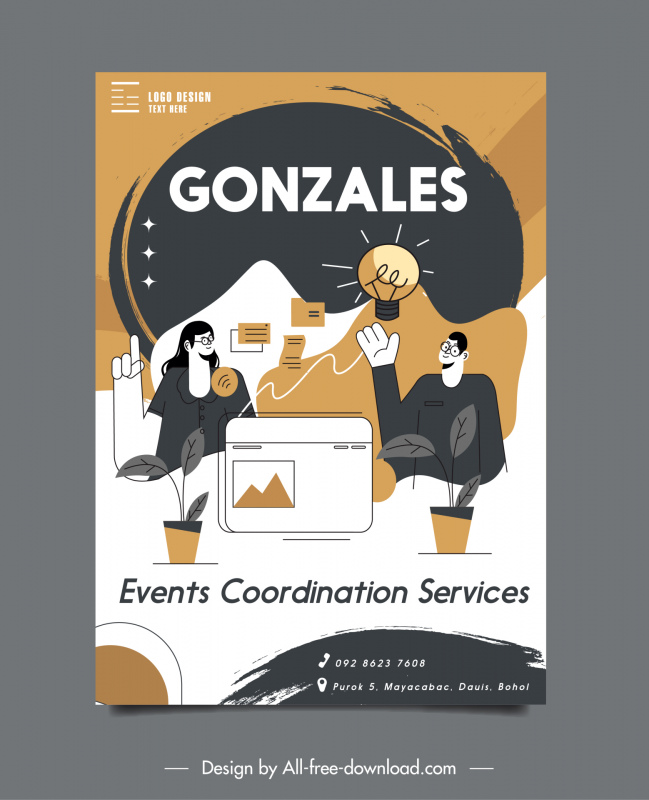 Gonzales Events Coordination Services Flyer Vorlage Handgezeichnete klassische Skizze