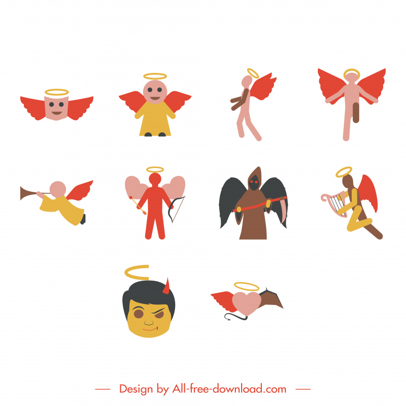 선과 악 아이콘 세트 컬렉션 플랫 클래식 기호 스케치