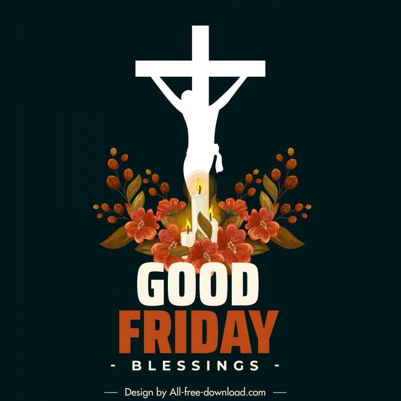 Good Friday Blessing Banner Elegant Jesus Holy Cross Flowers Decor