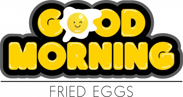 dzień dobry, tło smażone jajko i ikona żółty tekstów