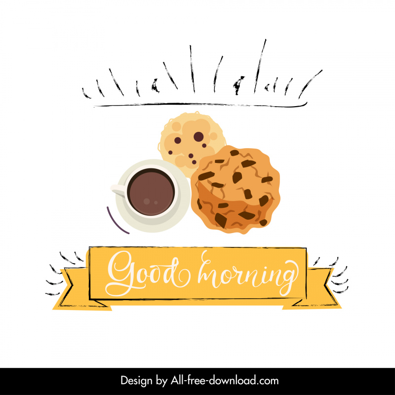 buenos días logotipo de desayuno plantilla retro dibujada a mano decoración