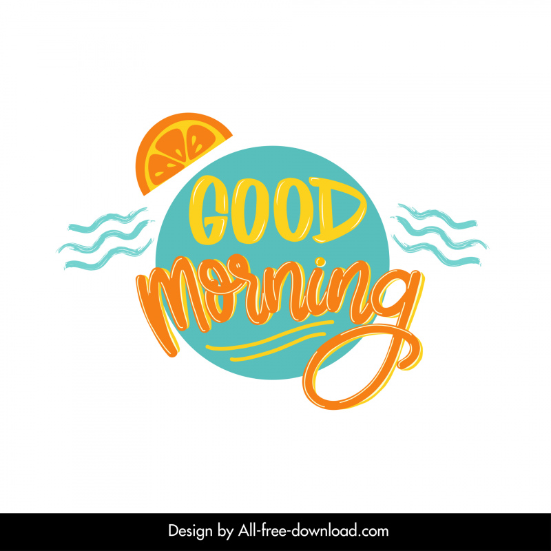 доброе утро знак логотип шаблон плоские динамические рукописные тексты оранжевый фруктовый декор