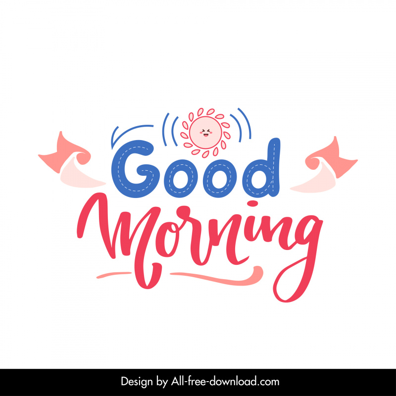 Guten Morgen Zeichen Logo Vorlage Lustige stilisierte Sonne symmetrische Texte Dekor