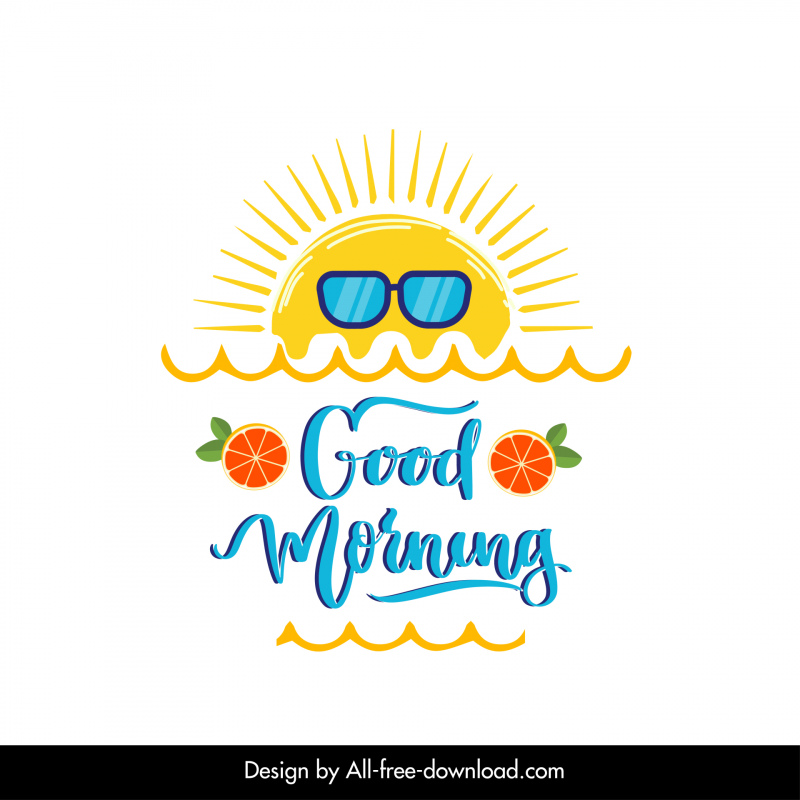 Guten Morgen Zeichen Logo Lustig stilisierte Sonne Orange Frucht Kalligraphie Dekor