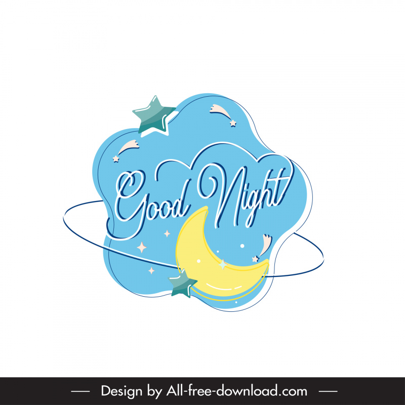 boa noite modelo de rótulo caligrafia lua estrelas decoração