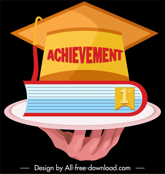 icono de logro de graduación 3d sombrero libro bosquejo manual