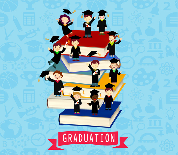 illustration vectorielle de graduation avec des célibataires et des livres encourageants