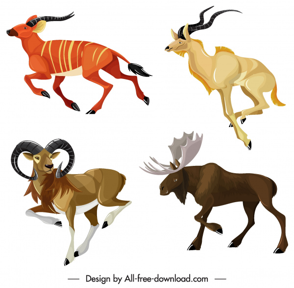 bosquejo de renos de antílopes de los iconos de animales graminivorous