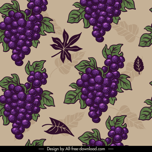 patrón de uvas coloreado diseño retro