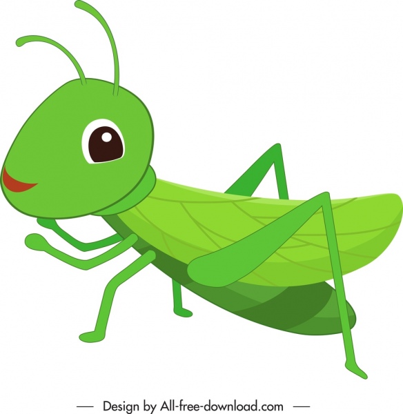 Grashüpfer-Käfer-Ikone grünes Dekor-Cartoon-Charakter-Skizze