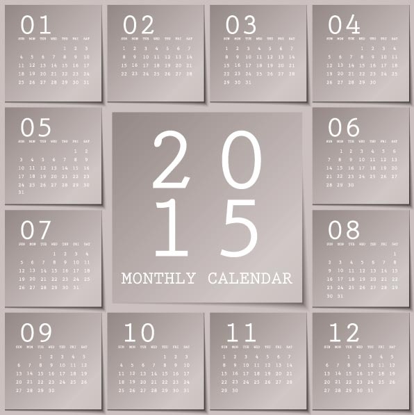 Grauer Hintergrund monatlichen Block klebrigen notes15 Vektor Kalendervorlage