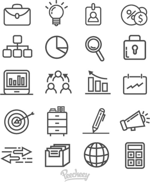 ícones de negócio cinza em fundo branco