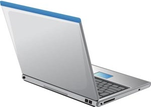 серый ноутбук сзади на белом фоне вектор