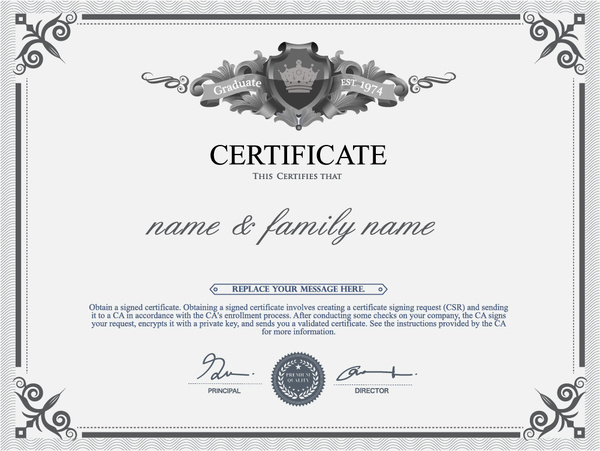 Certificado y diploma template vector gris estilo