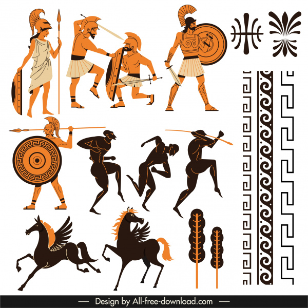 греческий дизайн элементы классических символов шаблон элементов эскиз