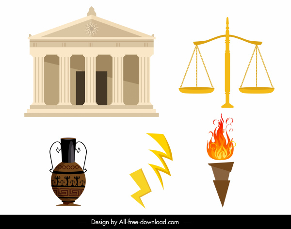 esboço de símbolos coloridos de elementos de design conto grego