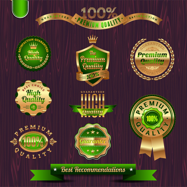 collezione di badge e sigillo verde e oro
