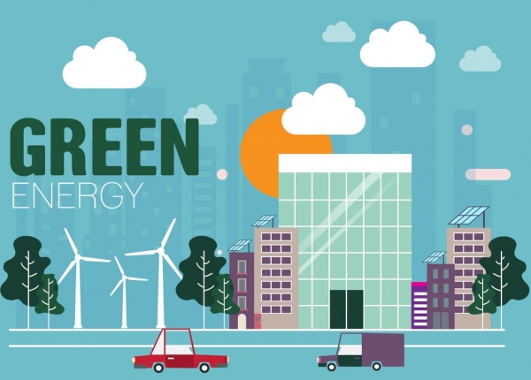 decoração de ícones do energia verde bandeira edifícios moinhos de vento