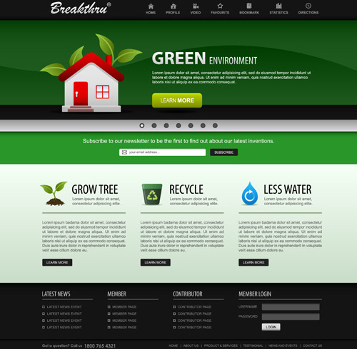 สีเขียวสภาพแวดล้อมเว็บไซต์แม่แบบเวกเตอร์