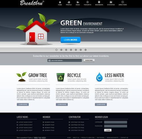 녹색 환경 스타일 웹 사이트 템플릿 벡터