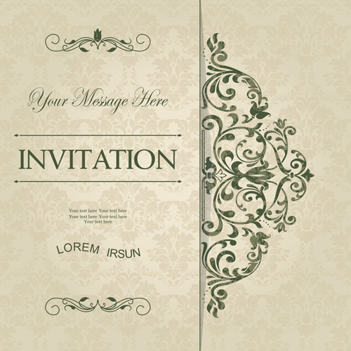 kartu hijau undangan floral vector set
