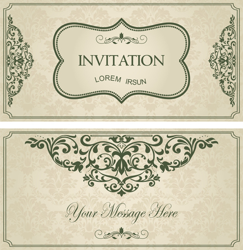 cartes d’invitation floral vert vector ensemble