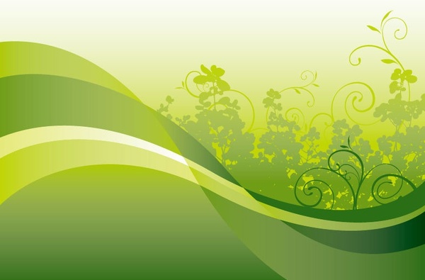 verde floral con fondo de vector de onda