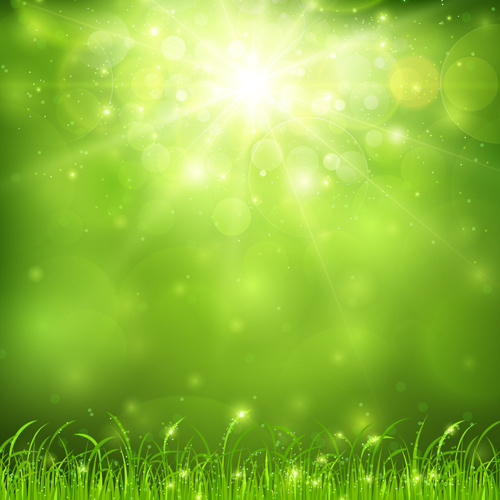 緑の自然と太陽の光の背景のベクトル