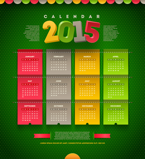 colored15 カレンダー ベクトルと緑のパターン