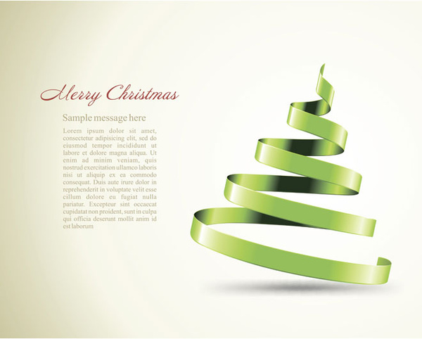 Green Ribbon Christmas Tree Greeting Card Vector