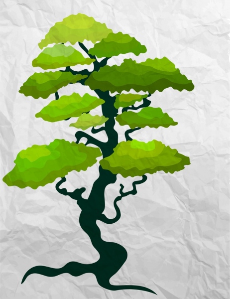 Grüner Baum Zeichnung zerknittertes Papierhintergrund