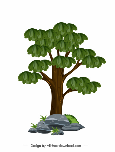 Grüner Baum-Symbol farbig flache Skizze