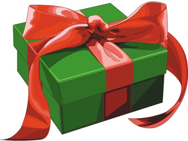 กล่องของขวัญคริสต์มาส 3d กับเวกเตอร์สีแดงโบว์สีเขียว