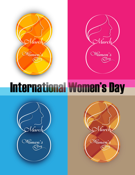 Grußkarte mit Text 8. März glücklich Womens Tag verschiedene Variationen Hintergrundfarbe festlegen Karte Vektor