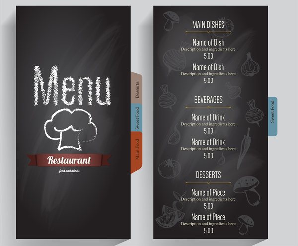 menu de restaurante de fundo cinza