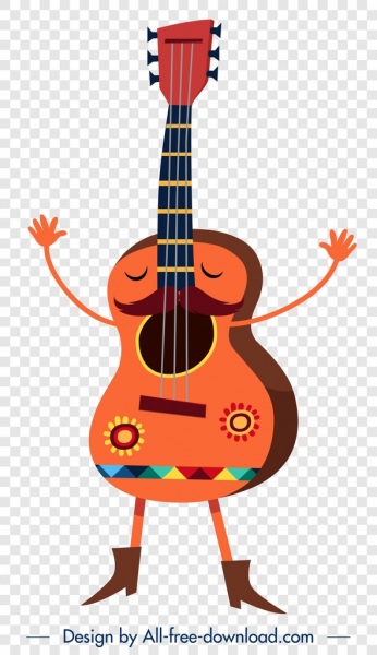 Guitar Music Instrument Icon Stylized Cartoon Character-vector Cartoon-free  Vector Free Download