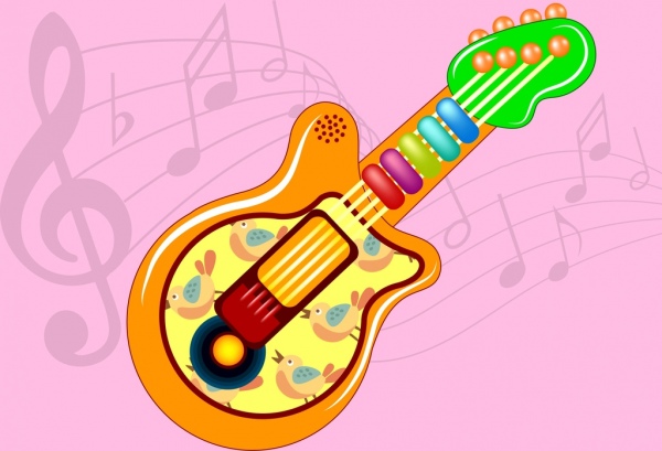 chitarra giocattolo colorato design icona uccelli decorazione