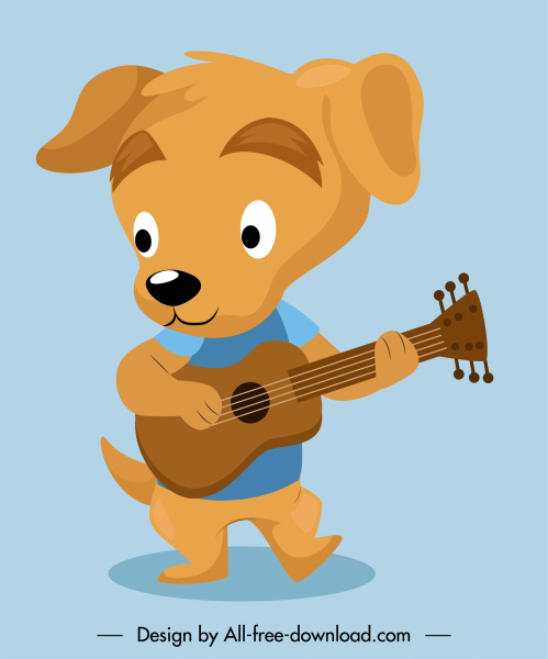 ikon karakter anjing gitaris sketsa bergaya lucu