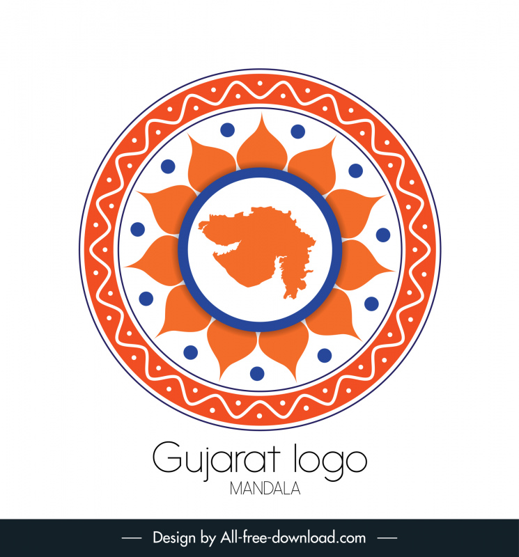 Gujarat Mandala Logotype cercle plat forme carte fleur croquis