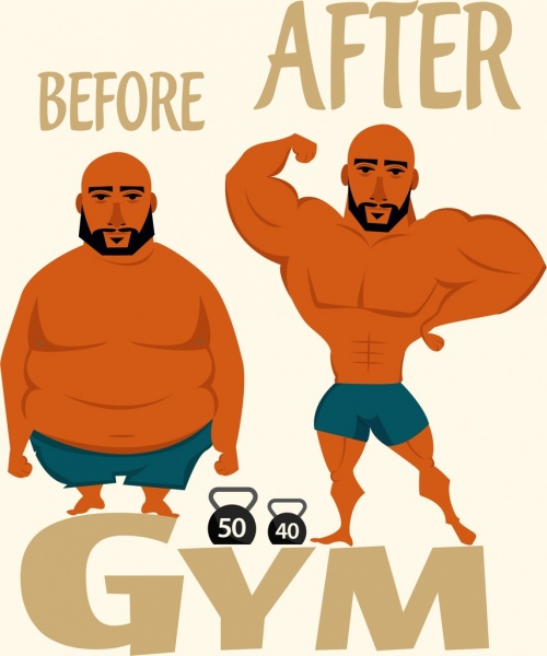 ginásio de musculação gordo homens ícones decoração de publicidade