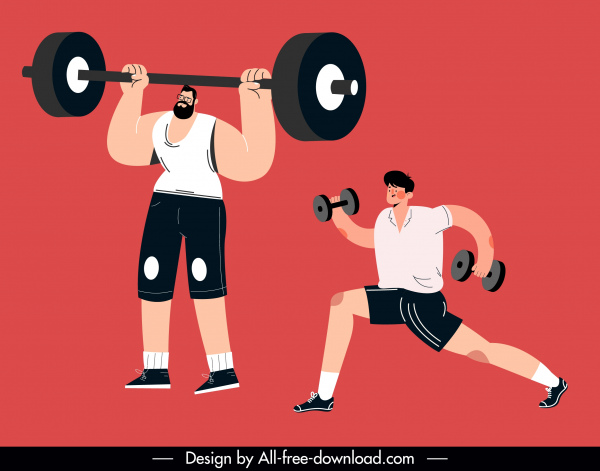 健身房体育图标卡通人物素描