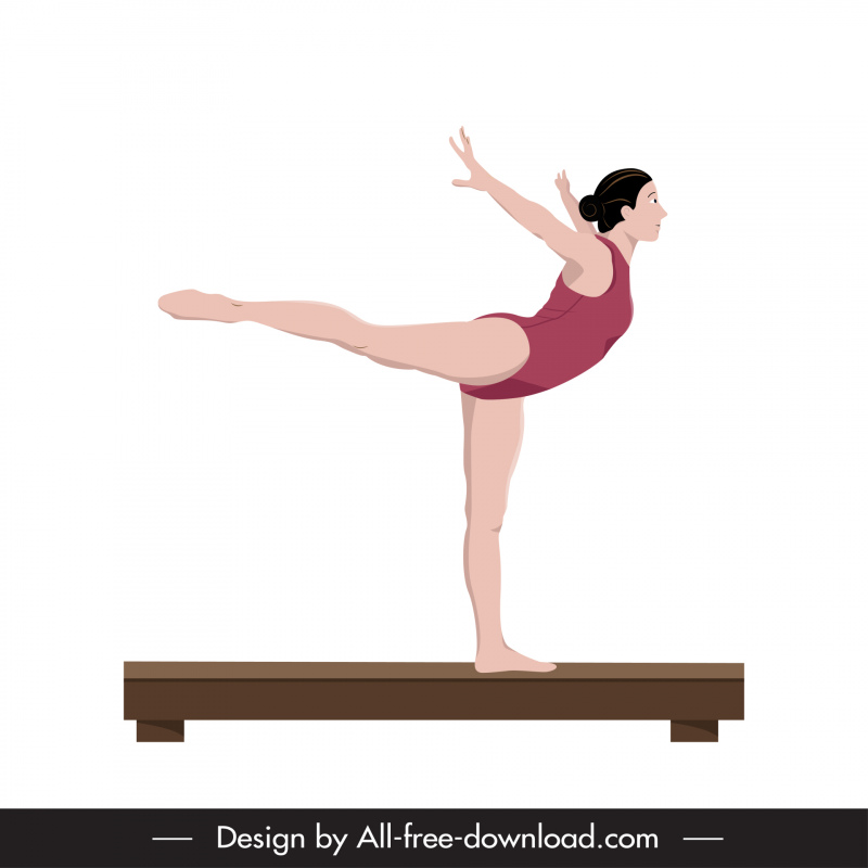 ginástica equilíbrio viga atleta ícone equilíbrio menina esboço desenho animado
