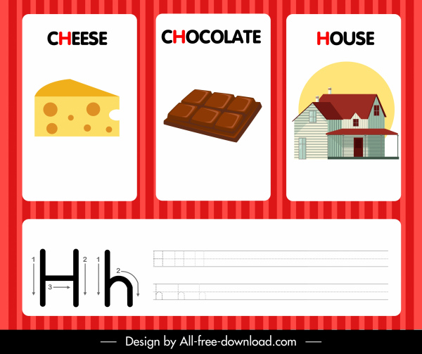 h alfabeto educación plantilla queso chocolate casa bosquejo
