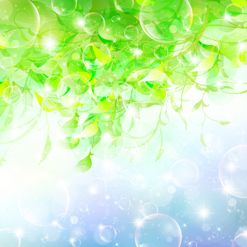 gelembung halation dengan daun hijau vector latar belakang