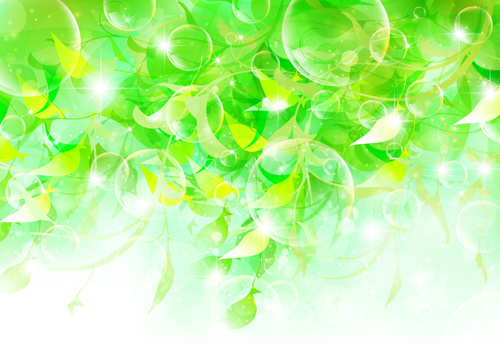 gelembung halation dengan daun hijau vector latar belakang