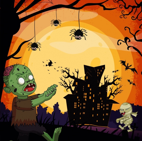 Halloween latar belakang menakutkan desain elemen kartun berwarna