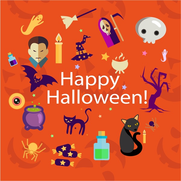 Halloween latar belakang template ilustrasi dengan unsur-unsur horor