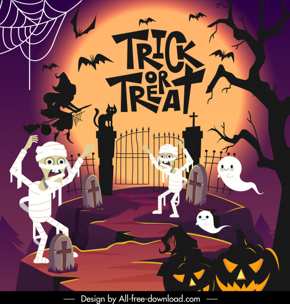 Halloween-Hintergrund-Vorlage beängstigend Zeichen Skizze dunkles Design