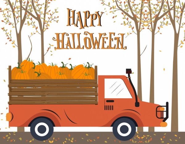 Decoracion Halloween background camión calabaza paisaje de otoño